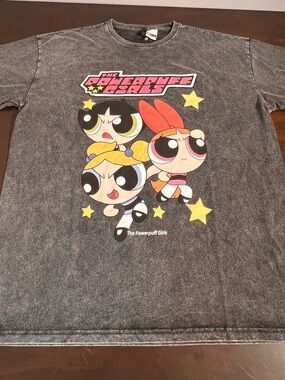 ROMWE Cartoon Network Power Puff Girls Graphic Tee Gray Acid Wash Unisex XXL